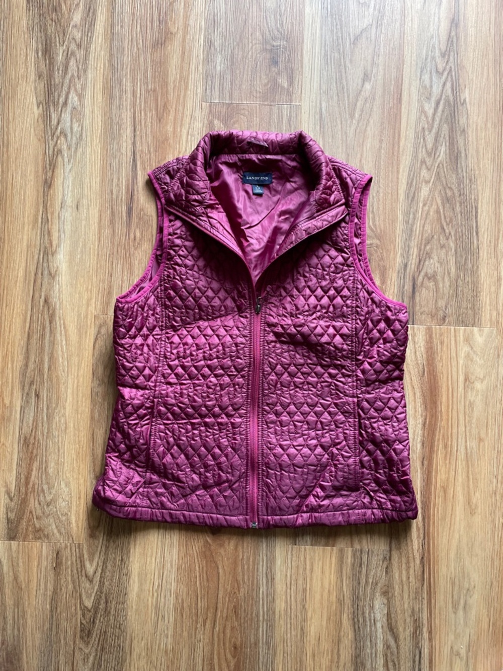 Lands' End Quilted Sleeveless Vest in Wine